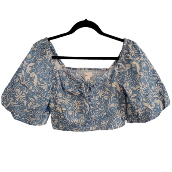 Floral Blue Puff Sleeve Top - Picture 2 of 8